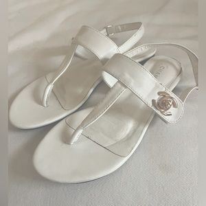 Chanel white leather t strap sandals, size 38